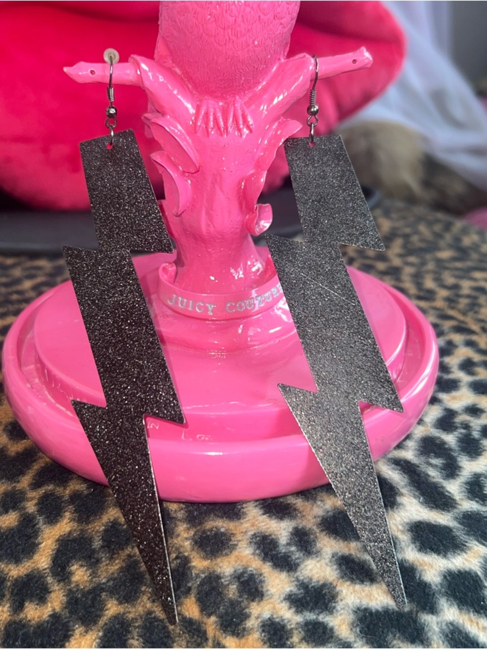 Black Glitter Lightning Bolt Earrings